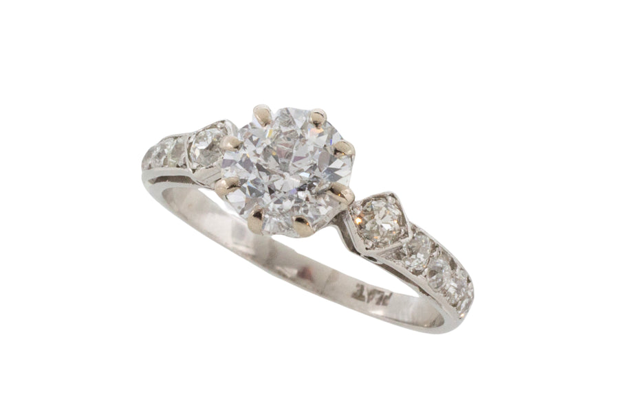 Vintage platinum ring with old cut diamonds-engagement rings-The Antique Ring Shop