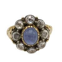 Star sapphire and rose diamond ring in gold and silver-Antique rings-The Antique Ring Shop