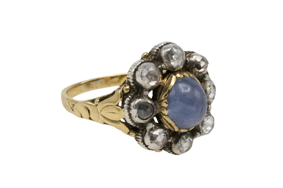 Star sapphire and rose diamond ring in gold and silver-Antique rings-The Antique Ring Shop