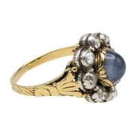 Star sapphire and rose diamond ring in gold and silver-Antique rings-The Antique Ring Shop