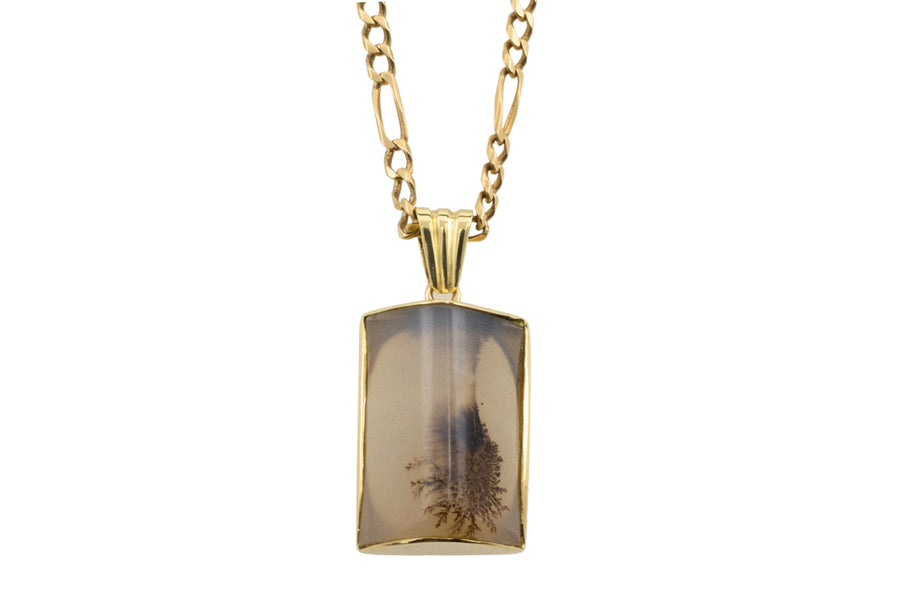 Moss agate pendant in 18 carat gold-Pendants-The Antique Ring Shop