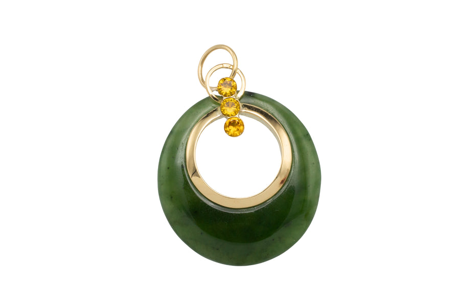 Vintage jade and citrine pendant in 18 carat gold-Pendants-The Antique Ring Shop