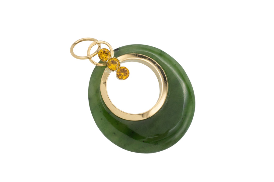 Vintage jade and citrine pendant in 18 carat gold-Pendants-The Antique Ring Shop