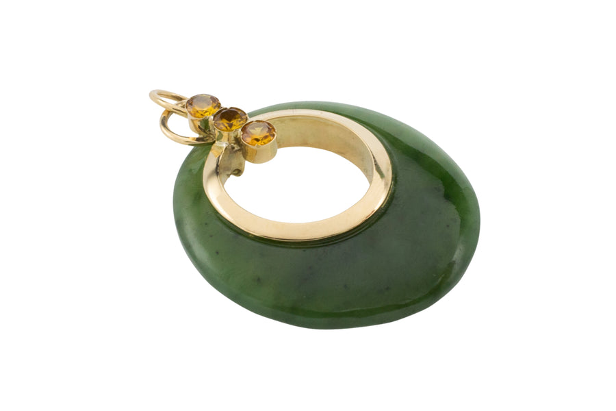 Vintage jade and citrine pendant in 18 carat gold-Pendants-The Antique Ring Shop