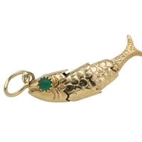 Vintage 14 carat gold fish pendant with chrysoprase eyes