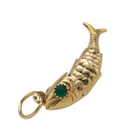 Vintage 14 carat gold fish pendant with chrysoprase eyes