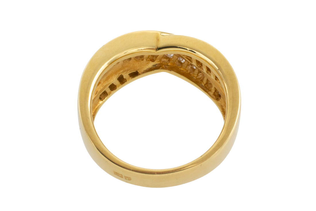 Baguette diamond crossover ring in 18 carat gold-Vintage Rings-The Antique Ring Shop