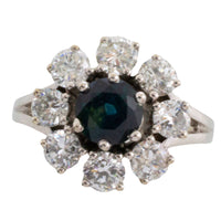 Sapphire and diamond cluster ring in 14 carat white gol-engagement rings-The Antique Ring Shop