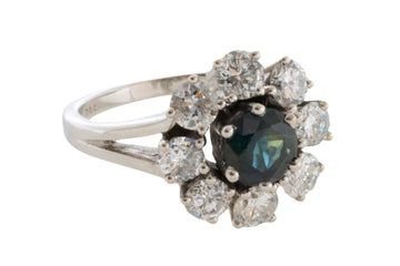 Sapphire and diamond cluster ring in 14 carat white gol-engagement rings-The Antique Ring Shop