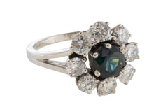 Sapphire and diamond cluster ring in 14 carat white gol-engagement rings-The Antique Ring Shop