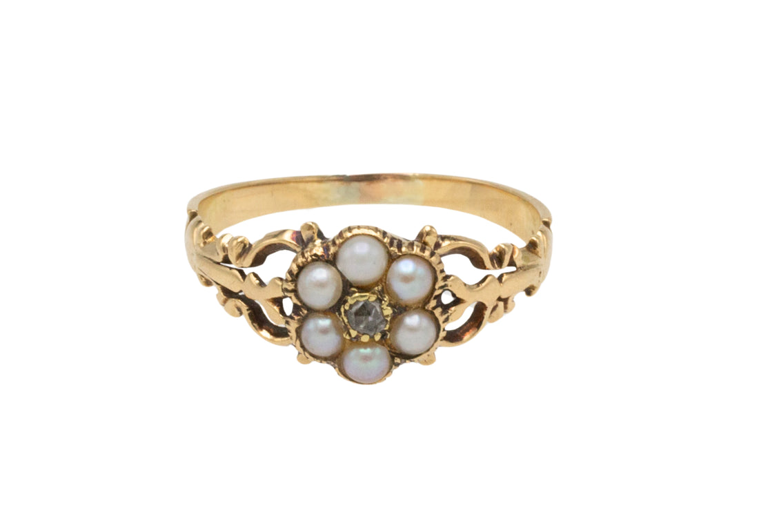 Victorian pearl and diamond mourning ring-Antique rings-The Antique Ring Shop