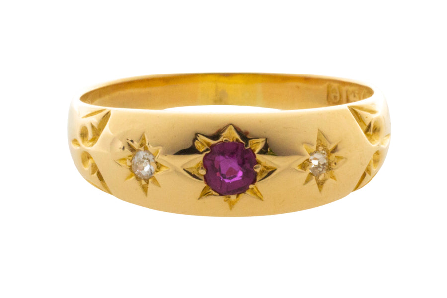 Edwardian ruby and diamond gypsy ring from 1904