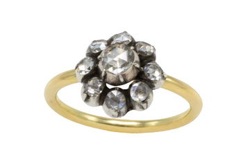 Rose diamond cluster ring in silver and gold