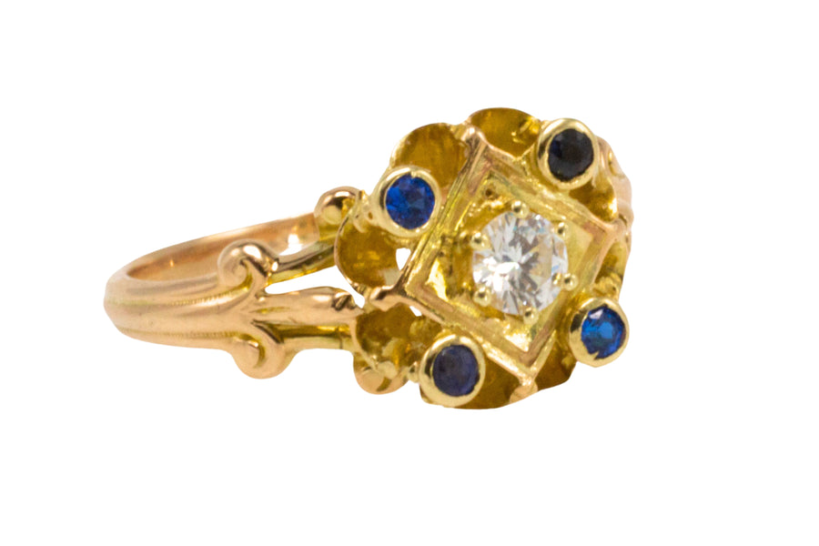 Vintage sapphire and diamond ring in 14 carat gold-Vintage Rings-The Antique Ring Shop