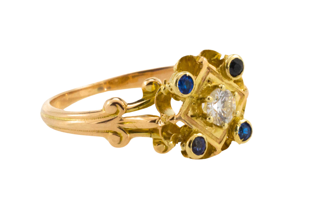Vintage sapphire and diamond ring in 14 carat gold-Vintage Rings-The Antique Ring Shop