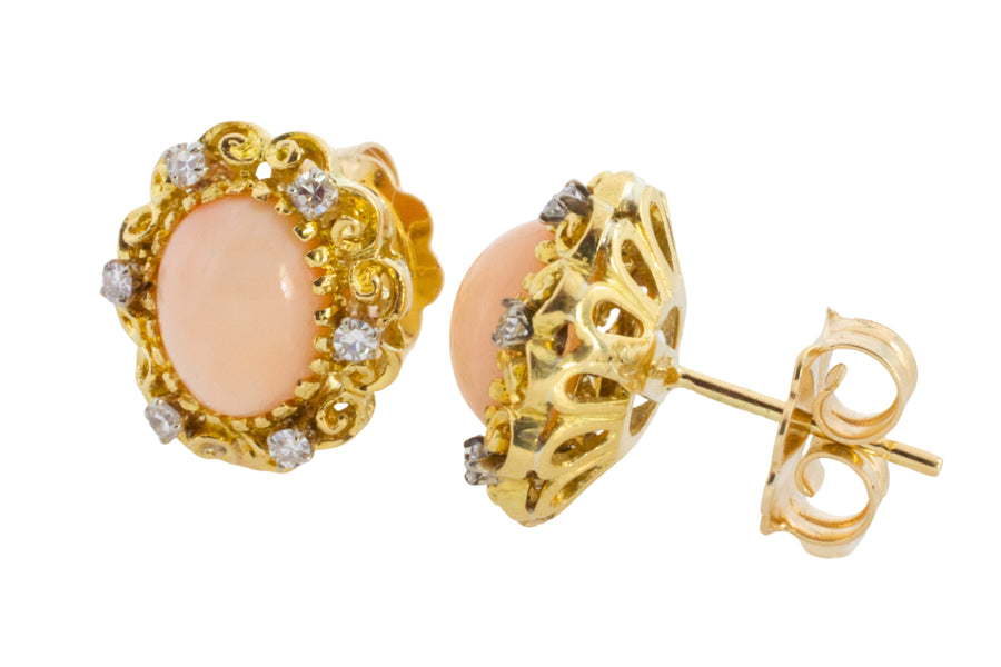 Angel skin and diamond earrings in 14 carat gold-The Antique Ring Shop