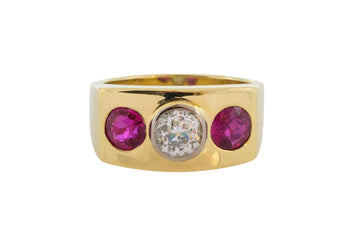 Old cut diamond and synthetic ruby ring in 18 carat gold