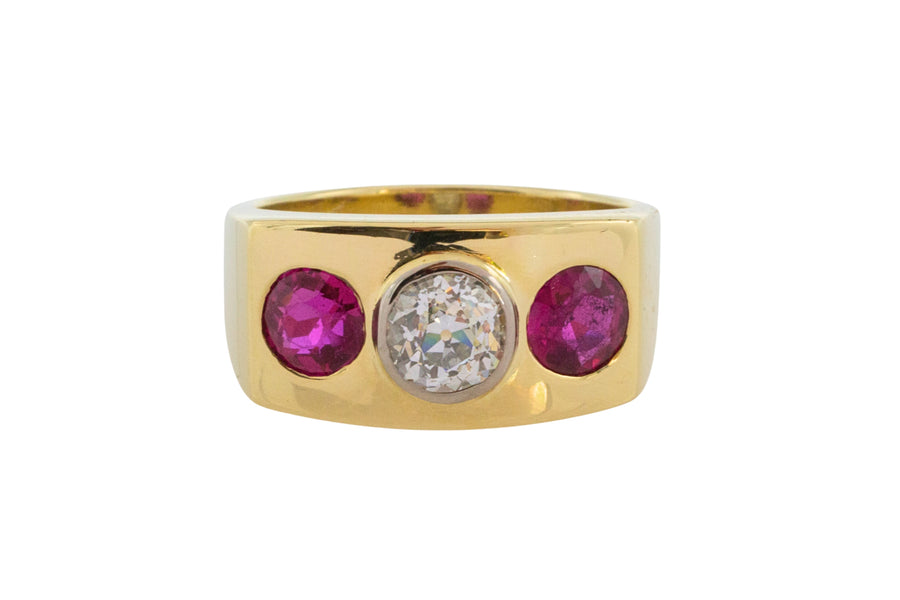 Old cut diamond and synthetic ruby ring in 18 carat gold-Vintage Rings-The Antique Ring Shop