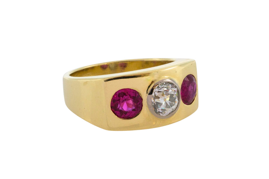 Old cut diamond and synthetic ruby ring in 18 carat gold-Vintage Rings-The Antique Ring Shop
