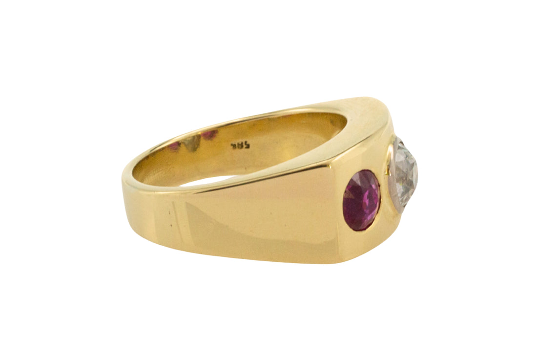 Old cut diamond and synthetic ruby ring in 18 carat gold-Vintage Rings-The Antique Ring Shop