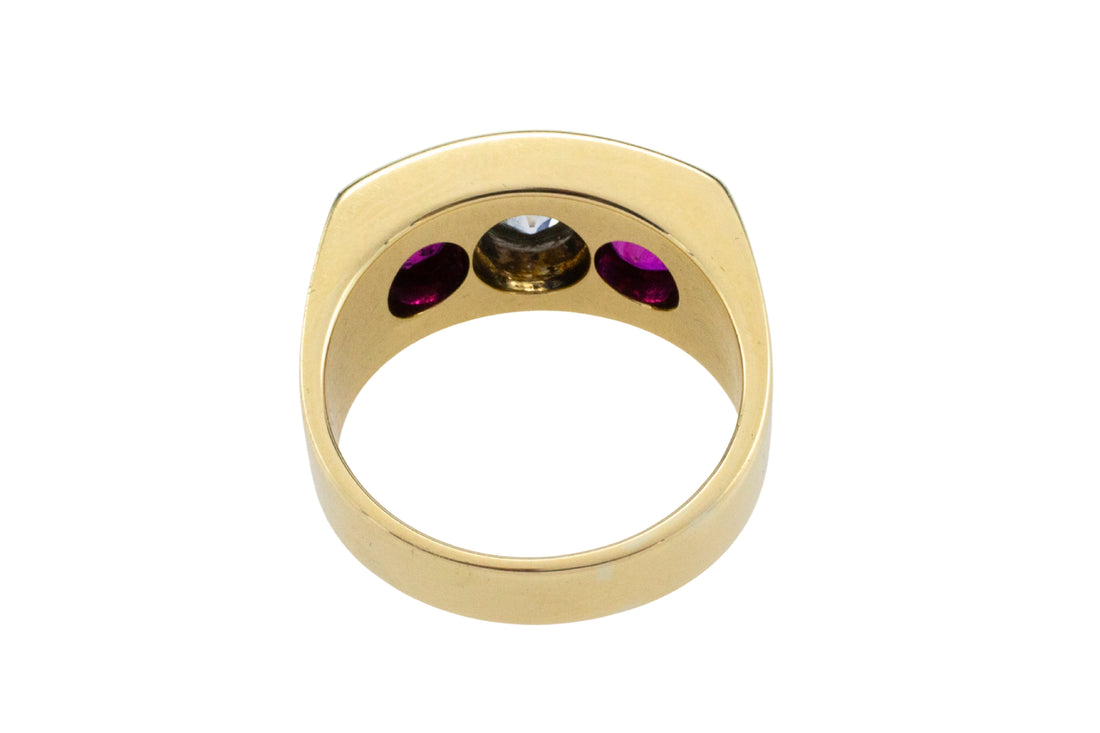 Old cut diamond and synthetic ruby ring in 18 carat gold-Vintage Rings-The Antique Ring Shop