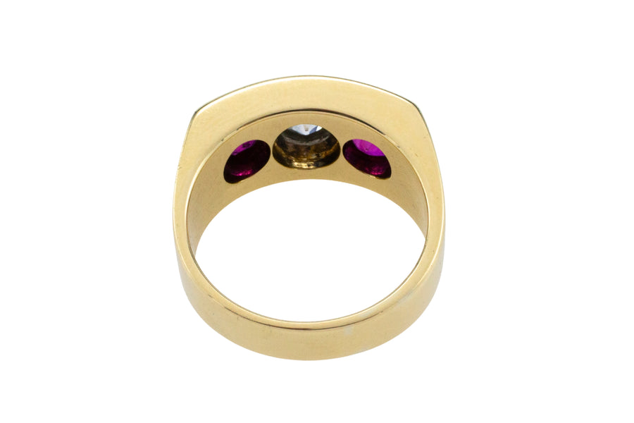 Old cut diamond and synthetic ruby ring in 18 carat gold-Vintage Rings-The Antique Ring Shop