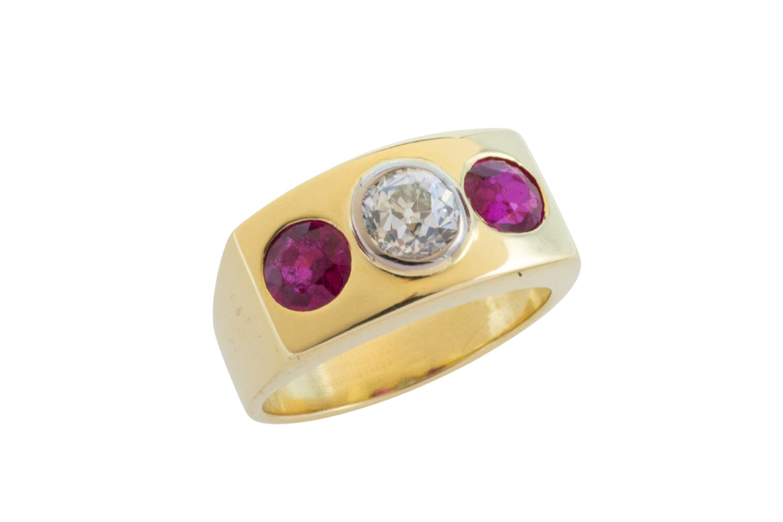 Old cut diamond and synthetic ruby ring in 18 carat gold-Vintage Rings-The Antique Ring Shop