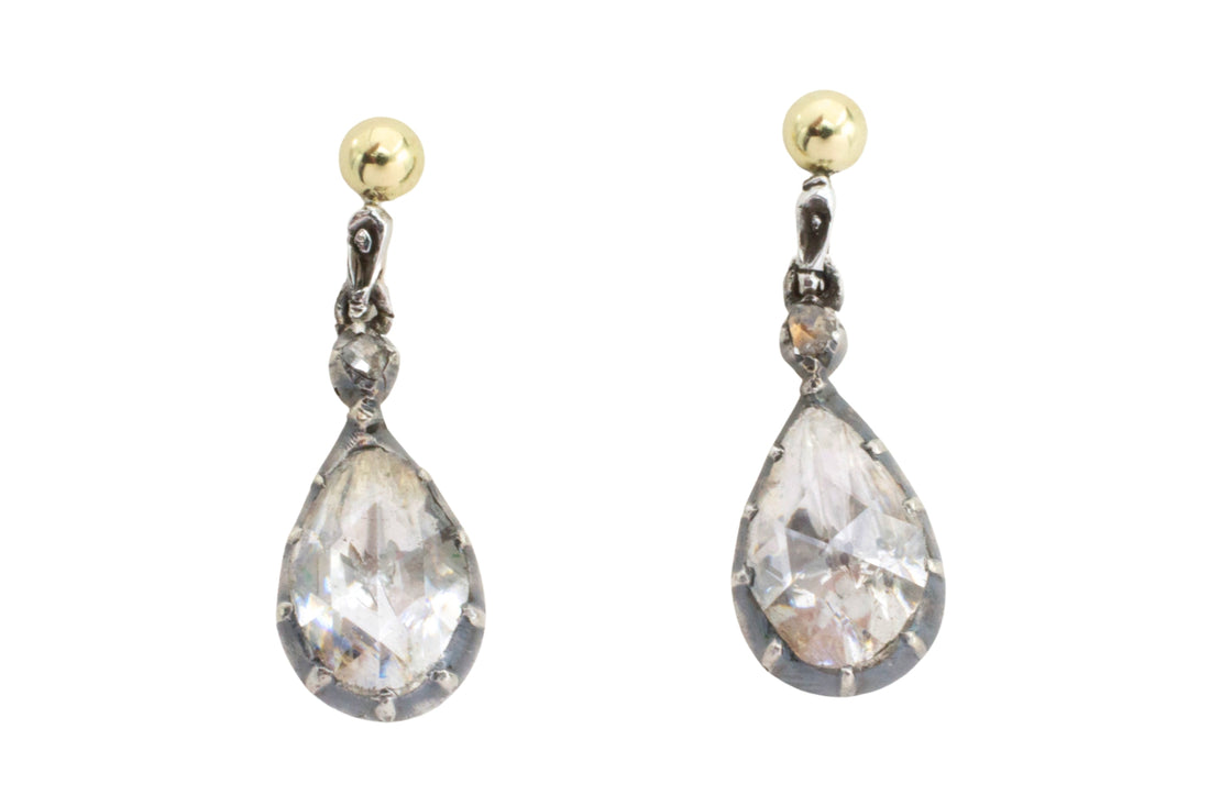 Rose diamond drop earrings in silver and gold