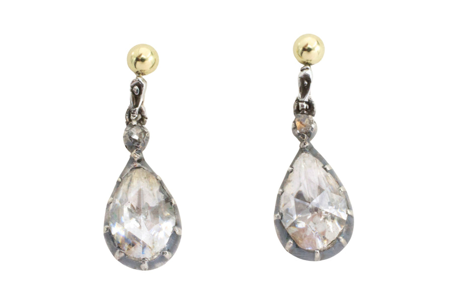 Rose diamond drop earrings in silver and gold
