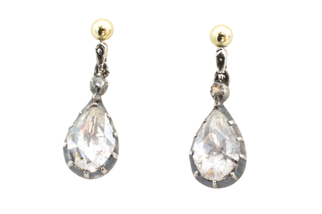 Rose diamond drop earrings in silver and gold