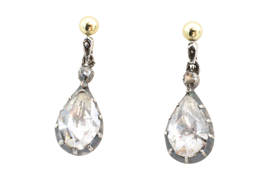 Rose diamond drop earrings in silver and gold