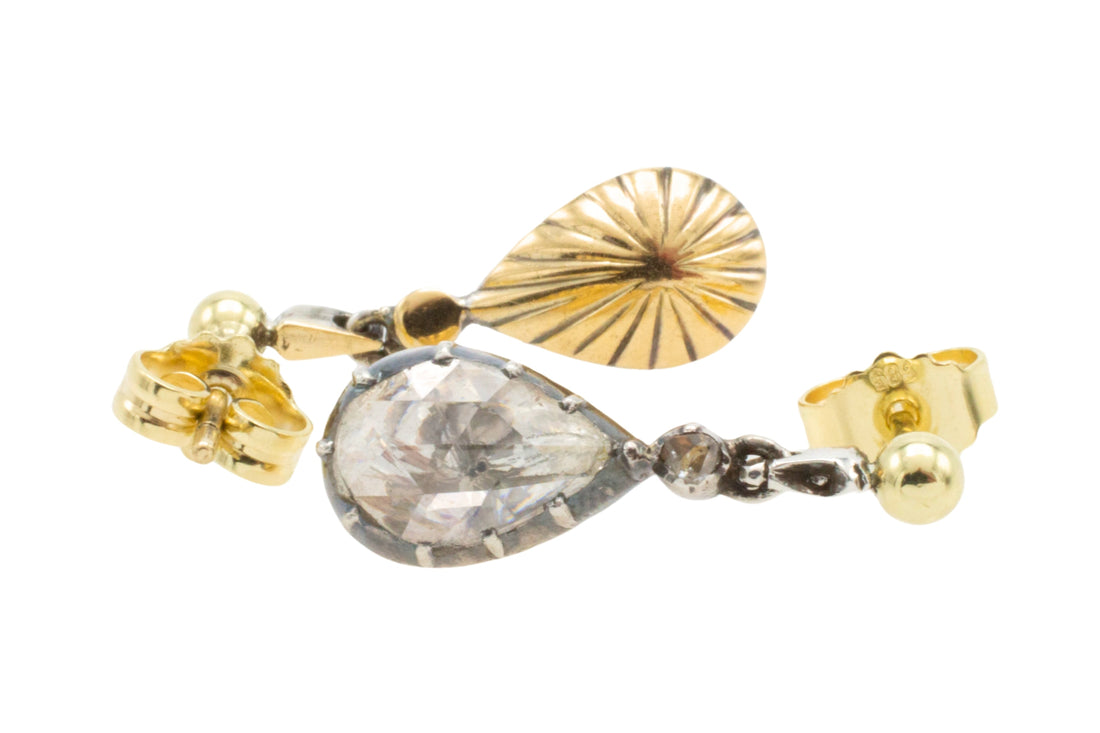 Rose diamond drop earrings in silver and gold
