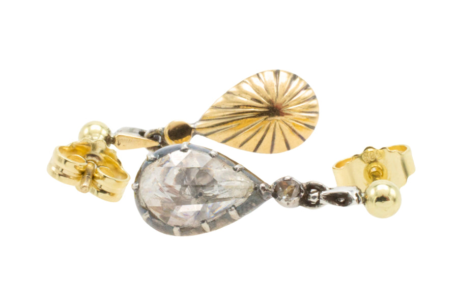 Rose diamond drop earrings in silver and gold