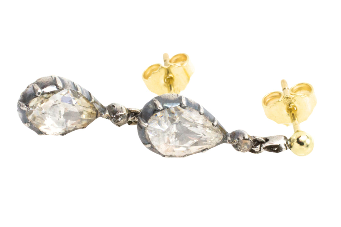 Rose diamond drop earrings in silver and gold