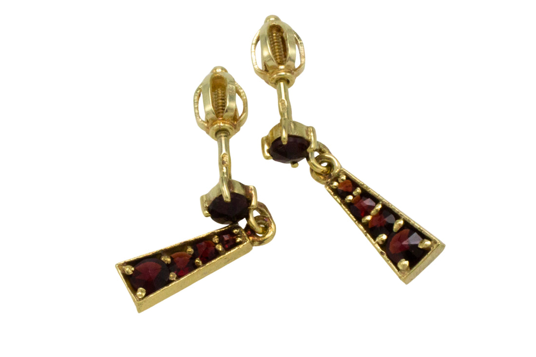 Garnet pendant earrings in 14 carat gold-Earrings-The Antique Ring Shop