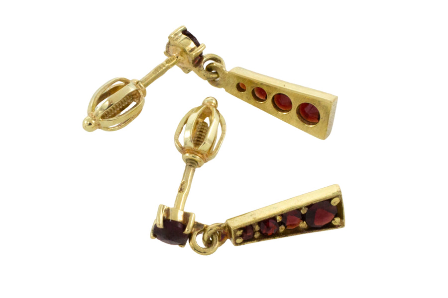 Garnet pendant earrings in 14 carat gold-Earrings-The Antique Ring Shop