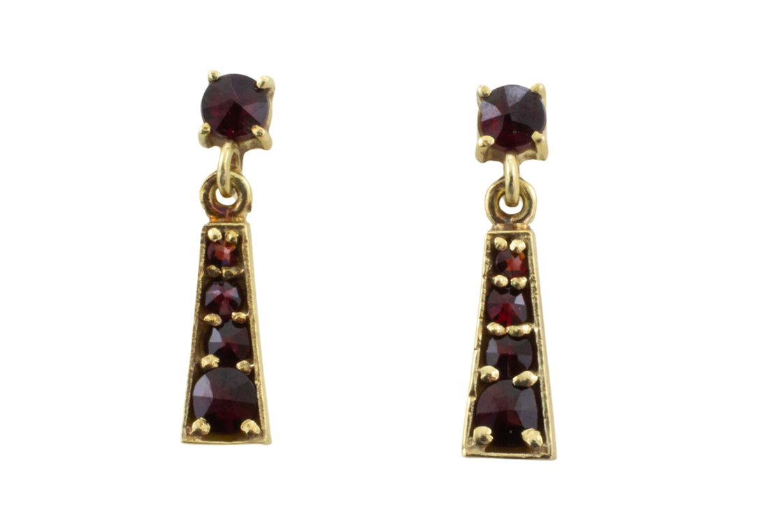 Garnet pendant earrings in 14 carat gold-Earrings-The Antique Ring Shop