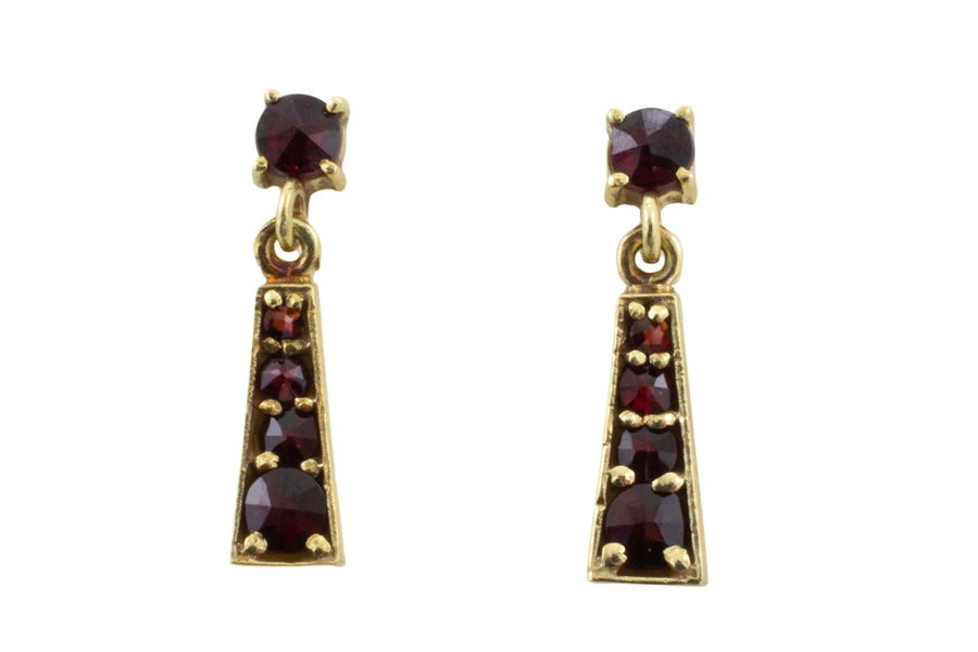 Garnet pendant earrings in 14 carat gold-Earrings-The Antique Ring Shop