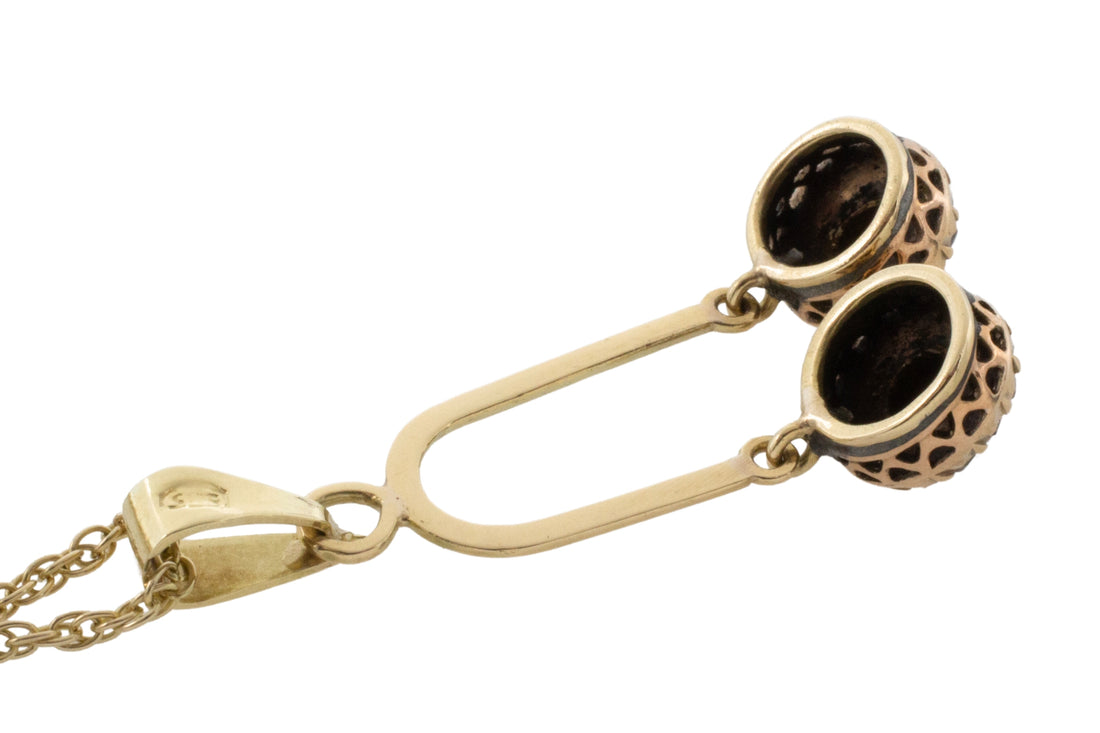 Double rose diamond pendant in 14 carat gold-Pendants-The Antique Ring Shop