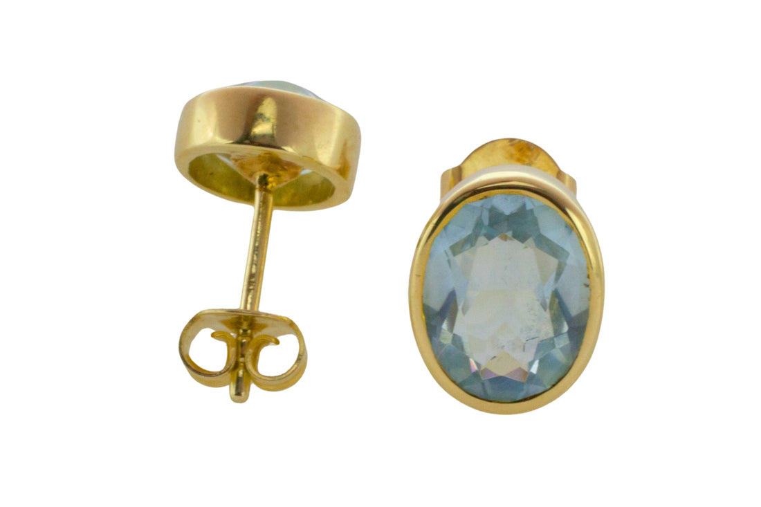 Aquamarine stud earrings in 14 carat gold-Earrings-The Antique Ring Shop