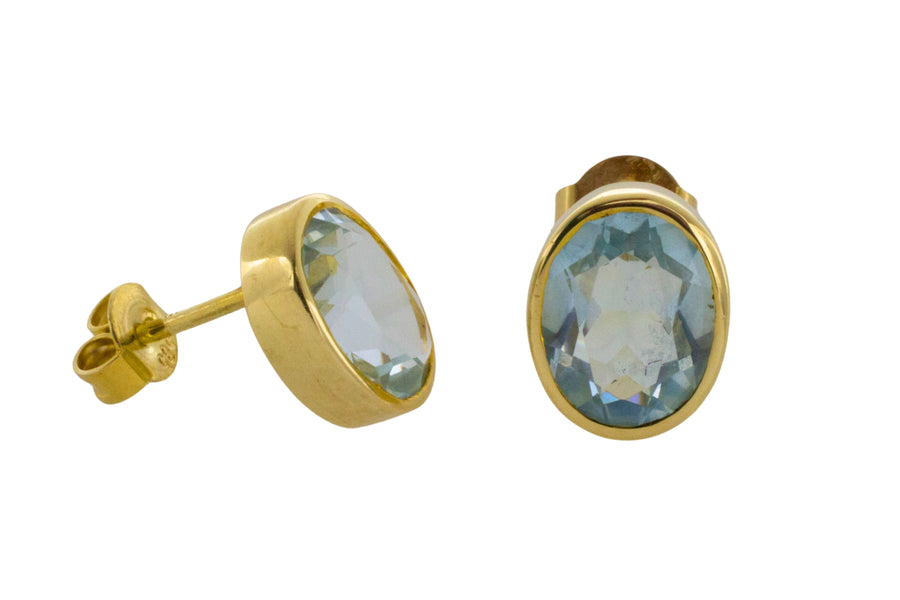 Aquamarine stud earrings in 14 carat gold-Earrings-The Antique Ring Shop