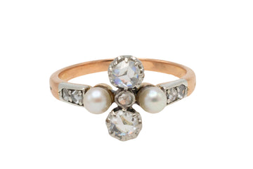 Antique rose diamond and pearl ring in silver and gold-Antique rings-The Antique Ring Shop