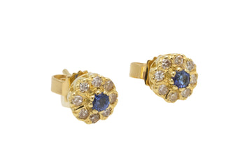 Vintage sapphire and diamond studs in 18 carat gold-Earrings-The Antique Ring Shop