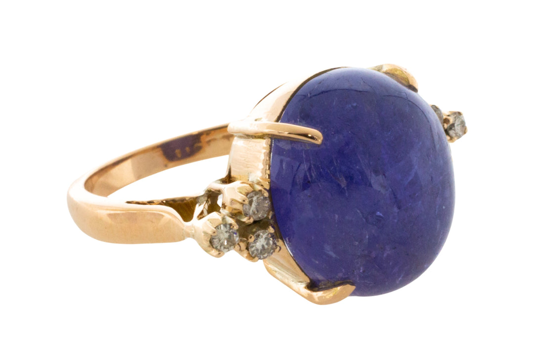 Cabochon tanzanite and diamond ring-Vintage Rings-The Antique Ring Shop