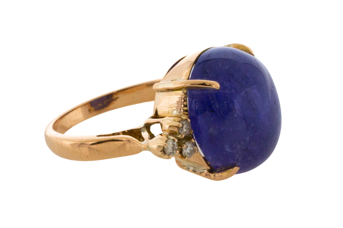 Cabochon tanzanite and diamond ring-Vintage Rings-The Antique Ring Shop