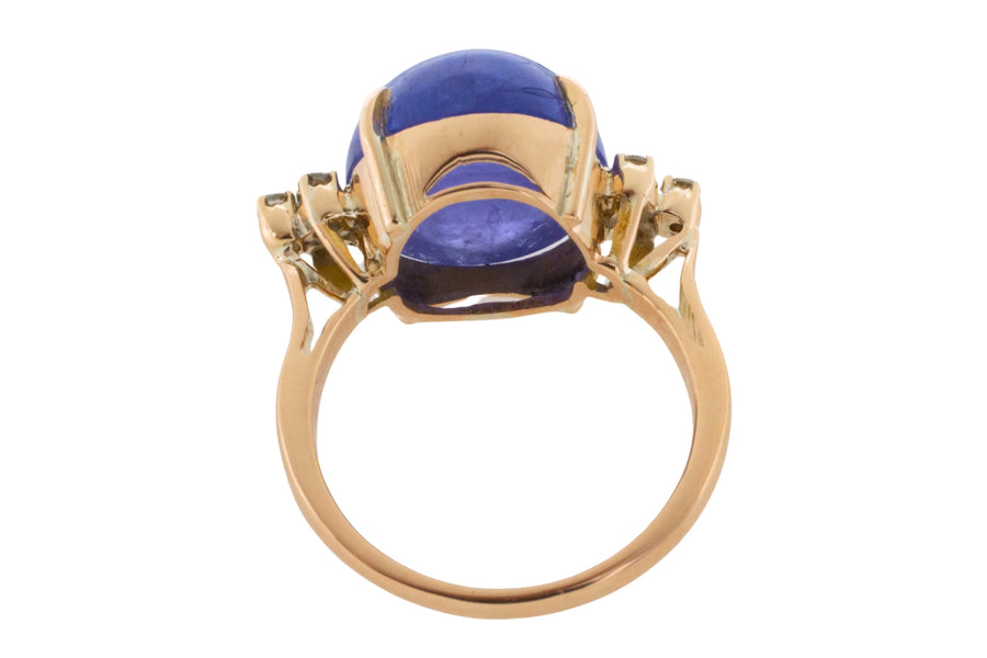 Cabochon tanzanite and diamond ring-Vintage Rings-The Antique Ring Shop