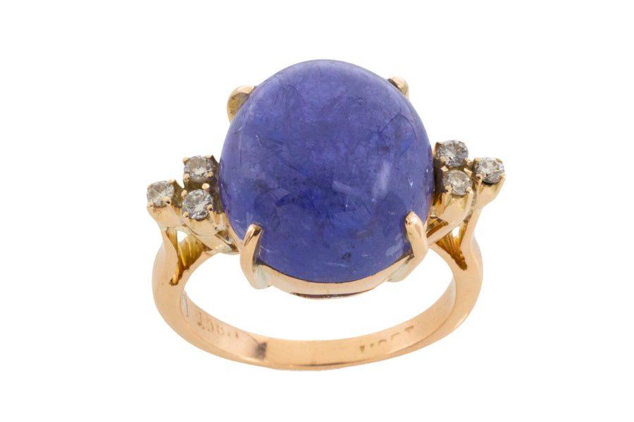 Cabochon tanzanite and diamond ring-Vintage Rings-The Antique Ring Shop