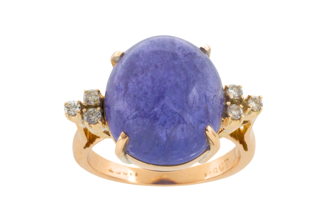 Cabochon tanzanite and diamond ring-Vintage Rings-The Antique Ring Shop