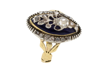 Rose diamond cobolt glass ring in gold and silver-Antique rings-The Antique Ring Shop