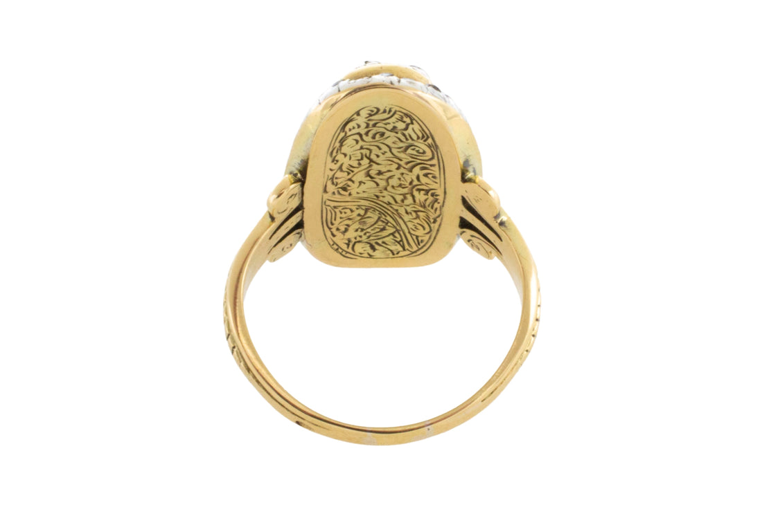 Rose diamond cobolt glass ring in gold and silver-Antique rings-The Antique Ring Shop